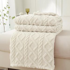 Ulteronixshop-Couverture douillette pour canap&eacute;, style boh&egrave;me, 150 x 200 cm, en polaire, douce et chaude, pour lit, canap&eacute;, blanc cr&egrave;me - Neuf