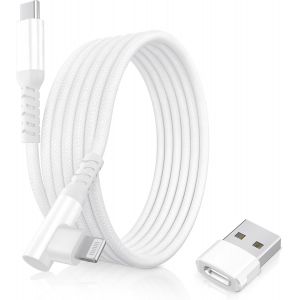 C&acirc;ble Chargeur Usb C Vers Lightning 3m 90 Degr&eacute;s Avec Adaptateur Usb A,Coud&eacute; Cordon Type C Pd Angle Droit Charge Rapide Pour Iphone 11 12 13 14 Mini Pro Max Se Xr Xs Ipad 8 9 G&eacute;n&eacute;ration - Neuf