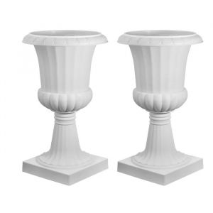 Jardini&egrave;re Urne Plastique-Duoku-40 X 67 Cm-Lot De 2-Pour Int&eacute;rieur-Ext&eacute;rieur-Jardin-Balcon-Terrasse-Porche-Blanc - Neuf