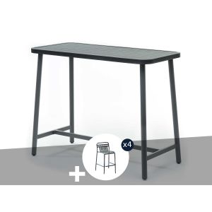Table de bar rectangulaire mange-debout Miami + 4 tabourets - Jardiline - Neuf