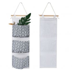 Hjlian Sac De Rangement Mural En Coton, Pochettes, Support De Porte De Chambre, Organisateur De Salle De Bain (Gris) - Neuf