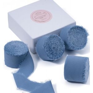 Ruban En Mousseline De Soie À Franges Fait À La Main 4 Rouleaux De 2,5 Cm X 5 M De Ruban Bleu Poussiéreux, 20 M De Ruban En Mousseline De Soie Pour Faire-Part De Mariage - Neuf