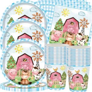 Letnerny-Assiette Serviettes De Ferme - Anniversaire D&eacute;corations Animaux De La Ferme Vaisselle De F&ecirc;te D'anniversaire Animaux Assiettes Gobelets Serviettes Jungle D&eacute;corations De F&ecirc;te 20 Invit&eacute;s - Neuf