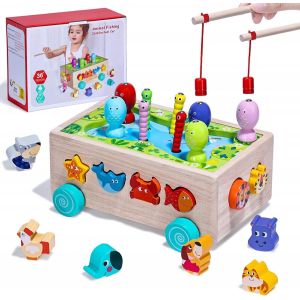 ChenQuanSarl-Montessori Jouet Enfant 3 Ans En Bois 6 En 1 Jeu De P&ecirc;che Animaux Multifonctions Tri Jouets &Agrave; Empiler Pour Les Tout-Petits B&eacute;b&eacute; Jouets &Eacute;ducatifs Jouets De Motricit&eacute; - Neuf