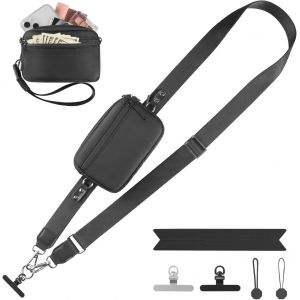 BLAZEFLUX-Sangle Phone Portefeuille Crossbody Reglable Porte Carte RFID Detachable Support Rotatif 360 Degres Universel Noir - Neuf