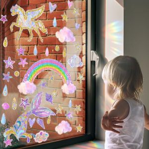 Trahoo-Lot De 3 Autocollants Pour Fenêtre En Forme De Poney - Arc-En-Ciel - Prisme - Autocollant Attrape-Soleil - Pour Fenêtre - Enfants - Monde Sous-Marin - Sirène - Neuf