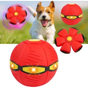 ERYI-Jouet Boule Magique, 2 Formes 6 Lumières Boule Soucoupe Volante Pour Chien, Anti-Stress Déformables Boule De Soucoupe Volante, Jouet De Boule De Chien Interactif Extérieur¿Rouge¿ - Neuf