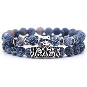 Bouddhiste Perles Bracelet - Deux Tibétain Perles Bracelets Avec Bouddha Tête Amulette Et Les Chakras Pierre - Énergie Bracelet Perles-Noir - Neuf