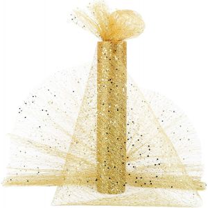 Kal-30cm X 10m Organza Tulle Rouleau Bobine Avec Paillettes Chemin De Table Non Tissé Ruban Bricolage Organza Rouleau Pour Fête De Mariage Décoration (Doré) - Neuf