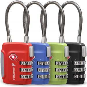 Cadenas Code TSA pour Bagages 4 Couleurs, Cadenas C&acirc;ble &agrave; 3 Chiffres pour Valise, Sac de Voyage, Casier, etc. Lot de 4 Cadenas &iquest; Rouge, Bleu, Vert, Noir - Neuf