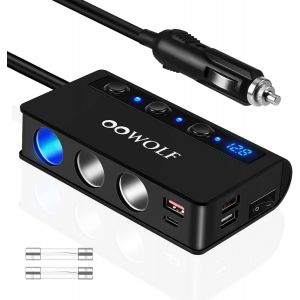 JGD-Chargeur Allume Cigare USB C,Chargeur Telephone Voiture,3 Prises 4 Ports QC 3.0 Rapide PD,180W 12V/24V 4A Adaptateur,Affichage LED pour Macbook/GPS et Plus-Noir - Neuf