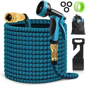 NouvelHorizonstore-Tuyau d'arrosage extensible, flexible avec buse de pulv&eacute;risation 10 fonctions, tuyau d'arrosage r&eacute;tractable pour lavage de voiture avec connecteur en laiton massif, 15 m&egrave;tres - Neuf