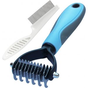 Jgd-Peigne &Agrave; Puces Et Brosse Pour Chien Et Chat Trousse,Brosses De Toilettage Pour Chien Poils Long Et Court,Peigne De Toilettage Pour Sous-Poil &Eacute;limine Les Sous-Poils Et Les Feutrages (S, Bleu) - Neuf