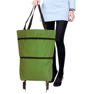 Chariot De Courses Pliable &Agrave; Deux Niveaux Avec Roulettes Et Sac De Rangement Pliable Pour Faire Les Courses Et Voyager - Neuf