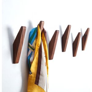 Lot de 6 crochets muraux en bois de noyer noir-minimaliste-Crochets muraux en bois rustique-Crochets pour suspendre les serviettes de salle de bain - Neuf