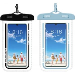 Kal-Pack De 2 Pochettes Étanches Téléphone,Housse,Jusqu'à 7.2 Pouces,Avec Coque Housse Étanche Smartphones Universel Pour Camping Nautique Kayak Pêche Rafting Natation (Noir + Bleu) - Neuf