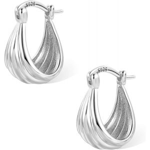 Kal-Boucles D'oreilles Cr&eacute;oles En Argent 925, Cr&eacute;oles Grandes Ovale G&eacute;om&eacute;trique, &Eacute;pais, Plaqu&eacute; Or 14 Carats, Pour Femme - Neuf