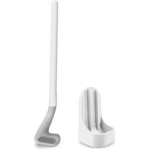 TEPPC-Brosse WC en silicone de golf - Longue tige - Avec support - 360° - Pas de coins morts - Montage mural et debout - Pour salle de bain - Blanc - Neuf