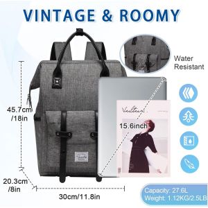 Sac &Agrave; Dos Pour Ordinateur Portable, Antivol Imperm&eacute;able 27,6L Sac &Agrave; Dos Femmes Hommes 15.6 Pouces Avec Usb Charging Port Grand Vintage Sac De Scolaire Affaire Voyage Loisirs Girs[L2091] - Neuf