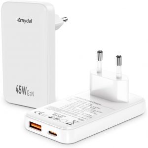 65W USB-C GaN Chargeur, 2-Port, Chargeur Rapide avec PD 3.0 & QC 4.0 Prise Chargeur Type C pour iPhone 16 15 14 13 12 11 Pro Max X XS XR 8 7 6S Plus Mini SE, iPad,Samsung Galaxy (45W Blanc) - Neuf