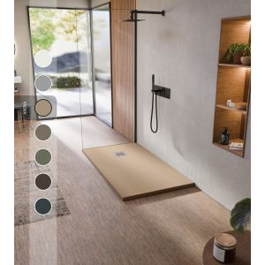 BELLOBATH - Receveur de douche en r&eacute;sine antid&eacute;rapante - Texture ardoise lisse - Avec la bonde et la grille comprises - Sable - 70 X 120 cm - Neuf
