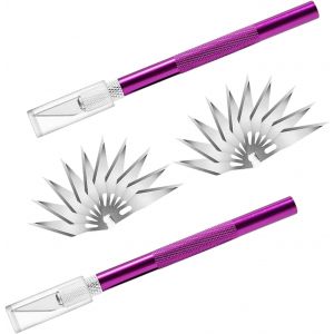 MEVRONISSHOP-Cutter de Pr&eacute;cision, 2 Scalpel avec 20 Lames de Rechange, Couteau de Loisirs, Ensemble de Couteaux Artisanaux pour Sculpture, Arts de Bricolage (Violet) - Neuf