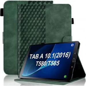 Coque Pour Samsung Galaxy Tab A6 10.1 Pouce 2016 Housse Sm-T580/T585 Cuir Pu Etui Flip Portefeuille Case Treillis Avec Multi-Angle Support Et Poche, Vert Foncé - Neuf