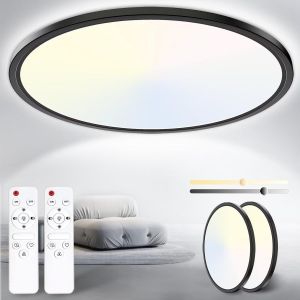 KAL-Plafonnier Led Dimmable, 24W 3000K-6500K 3200Lm Plafonnier Télécommande, Ip54 Luminaire Plafonnier Lampe Plafond Moderne Rond Pour Salle De Bain, Chambre, Cuisine, Salon, Balcon 29.5Cm - Neuf
