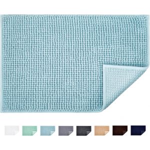 Tapis de bain antidérapant et absorbant, en microfibre chenille, lavable en machine, pour douche, toilettes, cuisine, 40 x 60 cm (bleu clair) - Neuf