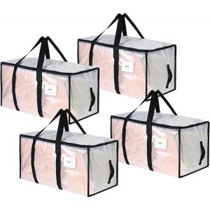 Lbgwp60-Lot De 4 Grands Sacs De Rangement De 92 L - Avec Fermetures Éclair Et Poignée - Imperméable - Transparent - Pour Déménagement Et Rangement Des Vêtements - Neuf