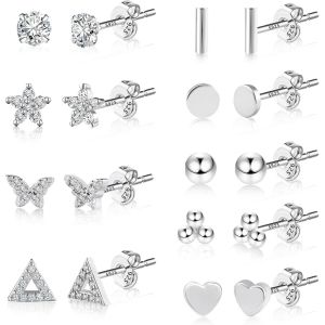 Kalhx-Ensemble De Petites Boucles D'oreilles À Tige Pour Femme,Petites Boucles D'oreilles À Tige En Argent Sterling Hypoallergénique Pour Oreilles Sensibles Plusieurs Piercings - Neuf