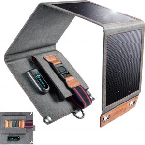 21W Chargeur Solaire Portable, Chargeur de Panneau Solaire avec USB-A/USB-C (5V/4,2A), étanche IP68 Panneau Solaire Pliable pour Camping, Compatible avec Smartphones Batterie Externe Tablette - Neuf