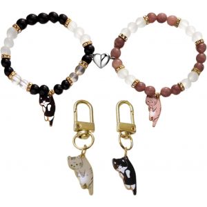 2 Morceaux De Bracelets En Perles Magn&eacute;tiques,2 Morceaux D'ornements De Pendentif Pour Chats,Des Animaux De Dessins Anim&eacute;s Mignons,Des Accessoires &Agrave; La Mode &Agrave; La Mode. - Neuf