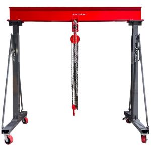 Grue &agrave; portique 3 t + palan &agrave; cha&icirc;nes avec pince &agrave; poutre MW Tools PTLK3-SET3000 - Neuf