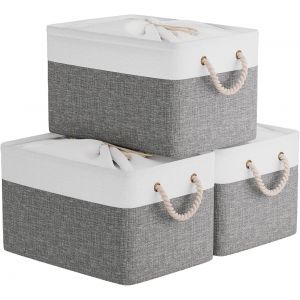 Tianyi-Lot De 3 Boîtes De Vêtements, 33 X 23 X 20 Cm Paniers De Rangement Pliables, Avec Cordon De Serrage Et 3 Poignées, Blanc/Gris - Neuf