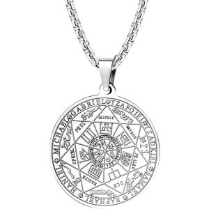Kal-Collier Talisman De M&eacute;daille Sceau Des 7 Archanges Pour Homme Femme Talisman Pentagramme Acier Inoxydable Pendentif Amulette Protection Magique Chaine Homme Bijoux Porte Bonheur - Neuf