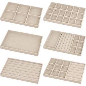 6 Pièces Plateau À Bijoux En Velours, Empilable Plateau Pour Bijoux À Insérer Dans Un Tiroir, Plateau D'organisation Pour Bijoux Pour Anneau Boucle D'oreille Bracelet Collier - Beige - Neuf