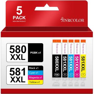580XXL 581XXL Cartouche d'encre Compatible pour Cartouche canon 581 Canon CLI-581 PGI-580 XXL pour Canon TS8150 TS8151 TS8250 TS6150 TS6151 TS6250 TS6251 TS8252 TS8350 TS9150 TR7550 (5 Pack) - Neuf