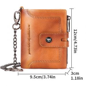 Portefeuille pour hommes avec chaîne en cuir véritable à deux volets, porte-monnaie multifonctionnel antivol, multi-cartes, organisateur de pièces de monnaie avec bouton-pression - Neuf