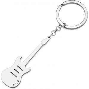Kal-Porte Clé Guitare Basse Acier Inoxydable Porte Clé Piano Instrument De Musique Guitare Cadeaux Pour Femme Filles Clé De Voiture Charms - Neuf