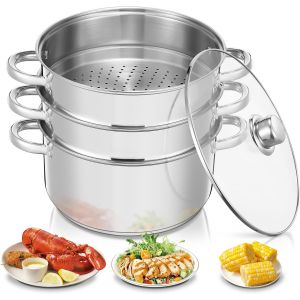 Subzonal-Marmite &Agrave; Vapeur En Acier Inoxydable, Cuiseur Vapeur, Casserole (3 En 1), Diam&egrave;tre 26 Cm, Avec Couvercle En Verre, Cuiseur Vapeur Pour Tous Types De Cuisini&egrave;res, Y Compris &Agrave; Induction, Argen - Neuf