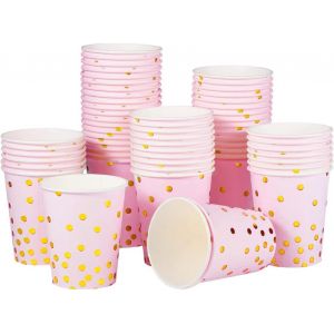 Kal-60 Pièces Coloré Gobelets En Papier 250 Ml Gobelets En Papier Pois Dorés Pour Les Fêtes D'anniversaire Décorations De Mariage Camping Blanc - Neuf