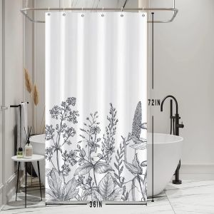 KALANKA-Bovlleet Rideau de douche en tissu noir et blanc motif floral r&eacute;tro - Neuf