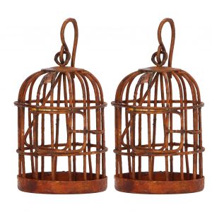Lot de 2 cages a oiseaux en fer rouille pour maison de poupee, echelle 1:12, accessoires pour maison de poupee - Neuf
