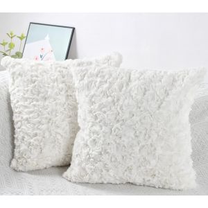 Cauc-Lot De 2 Housses De Coussin Velours Laine Peluche Douce 50x50 Blanc Taies D'oreiller Decoratif Housses De Coussin Carr&eacute;es En Fausse Fourrure De Luxe D&eacute;cor &Agrave; La Maison Pour Canap&eacute; Salon Chambre - Neuf