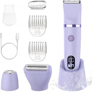 Rasoir Electrique Feminin Tondeuse Pr&eacute;cise Pour Visage Et Zones Sensibles, Tondeuse &Agrave; Poils Corporels Pour Visage, Jambes, Aisselles Et Zone Pubienne,&Eacute;tanche,Sans Fil, &Eacute;cran Lcd, Violet, 3 In 1 - Neuf