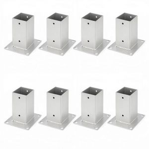 Lot De 8 Pieds De Poteau Carr&eacute;s De Jardin - 80x80mm - Argent - Hauteur 15 Cm - Pour Cl&ocirc;ture, Carport Et Pergola - Neuf