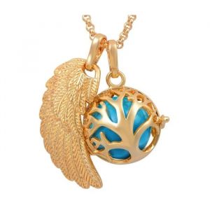 Collier De Grossesse Cage Arbre Et Aile D'ange Dor&eacute;s Boule Bleue - Neuf
