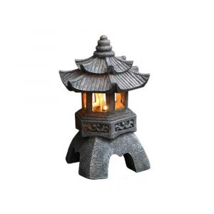 Statues de lanternes pagodes à énergie solaire, ornements de jardin lumineux de style japonais, pagode vintage décorative autoportante et lumineuse pour pelouse - Neuf