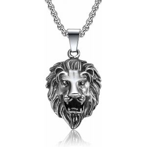 Trahoo-Collier Pour Homme En Acier Inoxydable Avec Pendentif Tête De Lion Punk Rock Avec Chaîne À Maillons De 60 Cm - Neuf